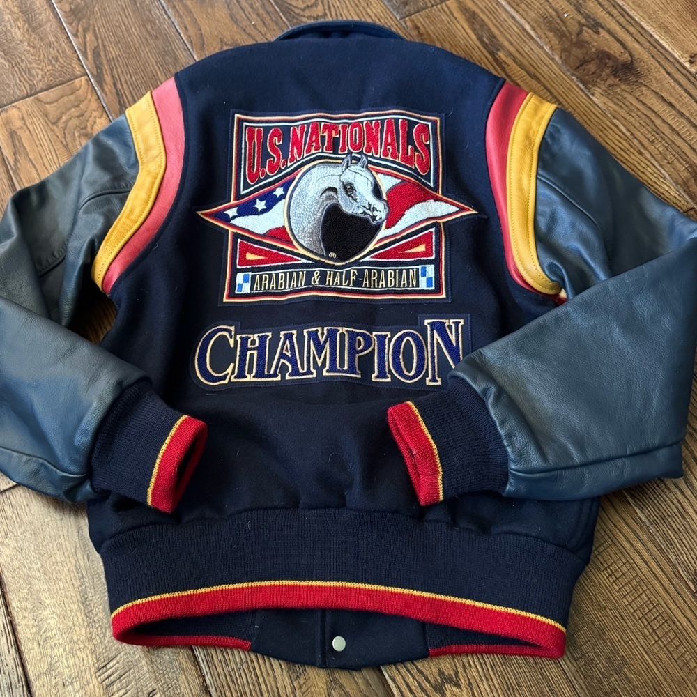 VTG DEHEN Navy and Gray Varsity Jacket with Embroidered Patches XS - Picture 3 of 5